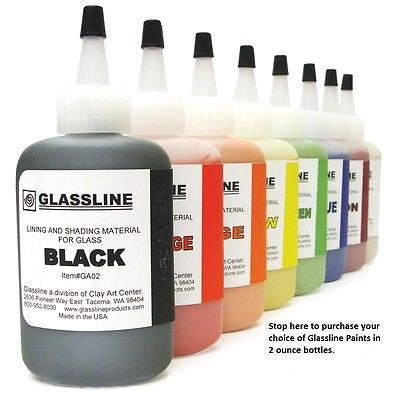 GLASSLINE PENS 2 oz Bottle Glass Paint Glass Line Material Fusing- 