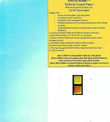 FULL Sheet DICRO SLIDE Dichroic Coated Paper CYAN COPPER 3.2 x 8" 90 96 COE Any