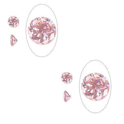 2 6mm .75 carat PINK CZ PMC Art Clay Silver Gold Very Nice Quality Great Sparkle- 