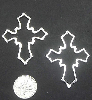 2 BEAD FRAMES silver-plated 42x33.5mm FANCY CROSS String Top to Bottom Nice!- 