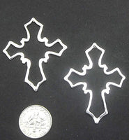 2 BEAD FRAMES silver-plated 42x33.5mm FANCY CROSS String Top to Bottom Nice!
