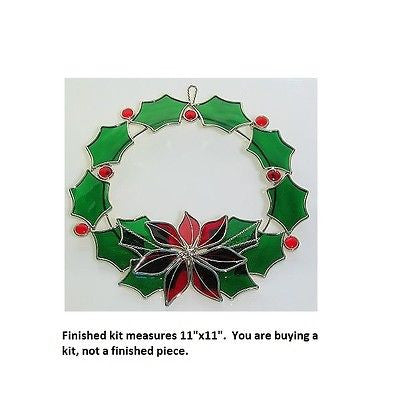 Poinsettia Holly Wreath Kit Studio One 11” x 11” Precut Glass Pieces Christmas- 