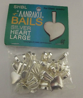25 Aanraku HEART BAILS Sterling Silver Plated LARGE Fusing Supplies Glue On