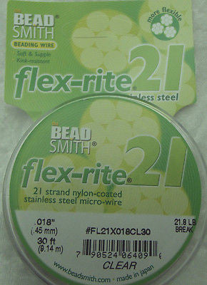 Stainless Steel CLEAR .018" 21 Strand 30' BEADSMITH FLEX-RITE Bead Wire FLEXRITE- 