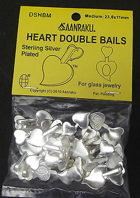 Aanraku DOUBLE HEART Medium Sterling Silver Plated Glue On JEWELRY BAILS 25- 