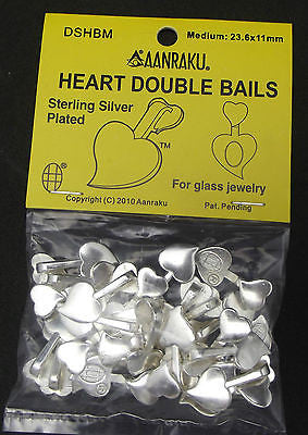 Aanraku DOUBLE HEART Medium Sterling Silver Plated Glue On JEWELRY BAILS 25