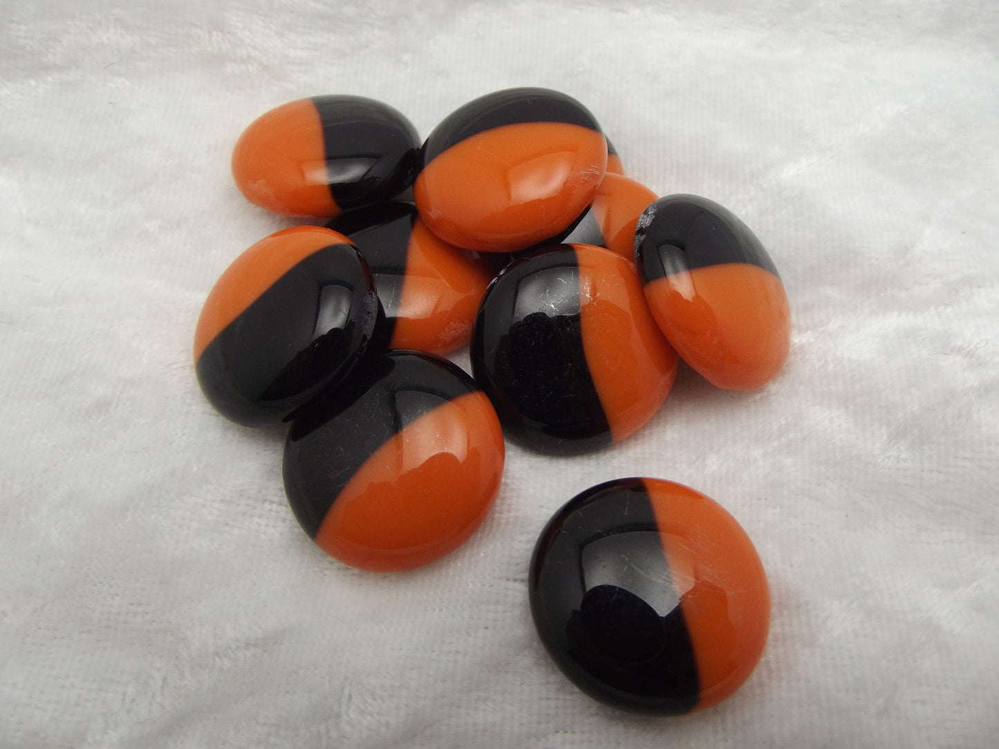 Six Handmade Design Elements 96 COE Blobs Gems Buttons Pendants 96COE-Model Black & Persimmon