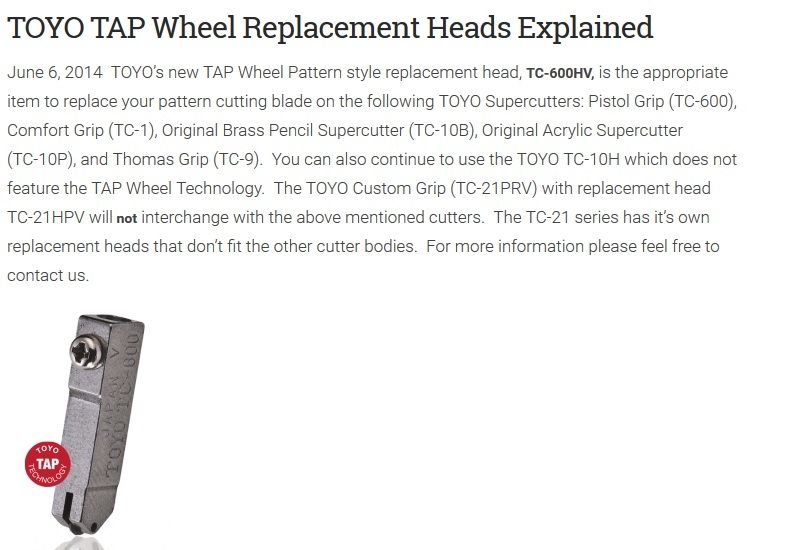 Toyo Cutter Head Replacement Pattern Blade Tap Wheel GAI TC21V See Sizing Photo- 