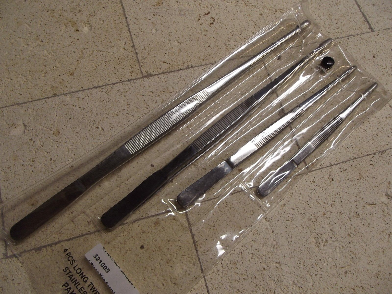 12" 10" 8" 6" Non Serrated Stainless Steel Tweezer Set Lampworking Hot Glass- 