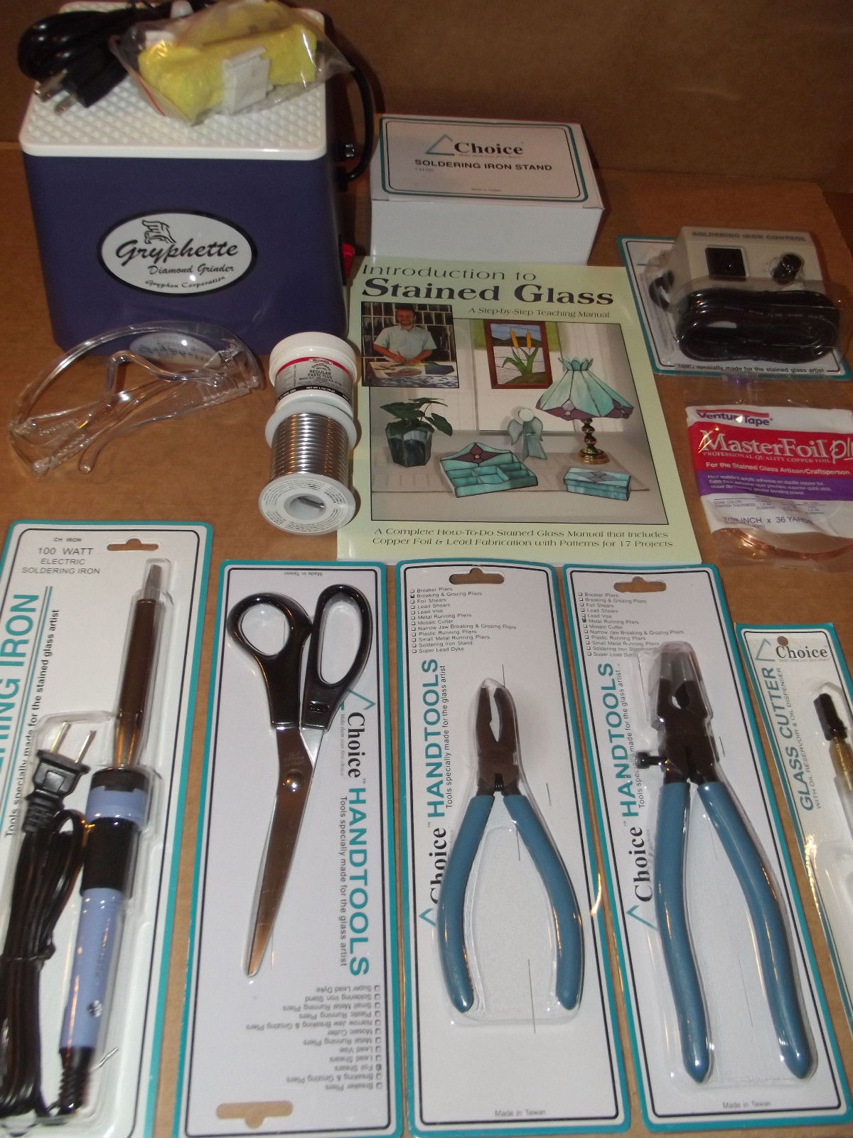 Stained Glass Starter Kit Beginner Set GRINDER Tools Soldering Iron Instruction- 