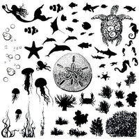 Sea Life Low Fire Fusing Decal Sheet 4x4" Black or White Enamel Decals Assorted-Color White