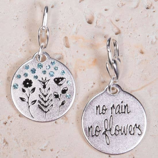 No Rain No Flowers One Two Sided Charm Medallion Clip Amanda Blu Silver- 