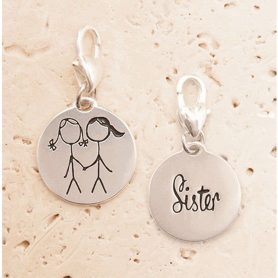 Sister Two-sided Silver Tone Amanda Blu Clip on Charm Gift- 