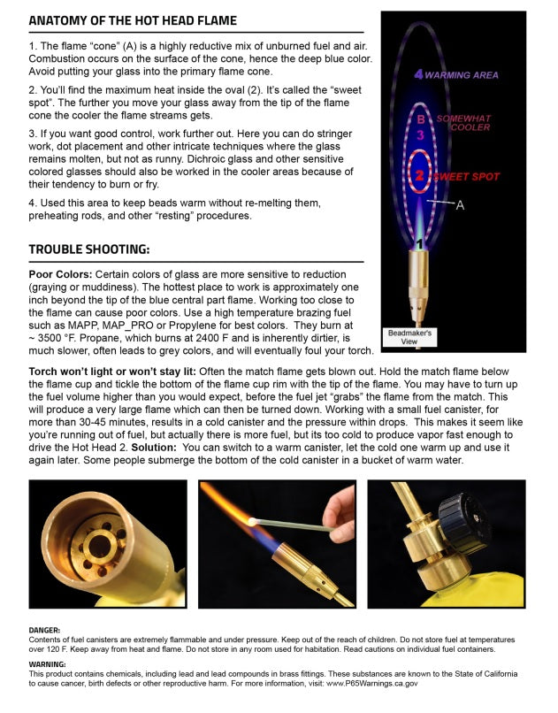 Hot Head Beadmaking Torch for Lampwork Glass Bead HOTHEAD Marble Making- 