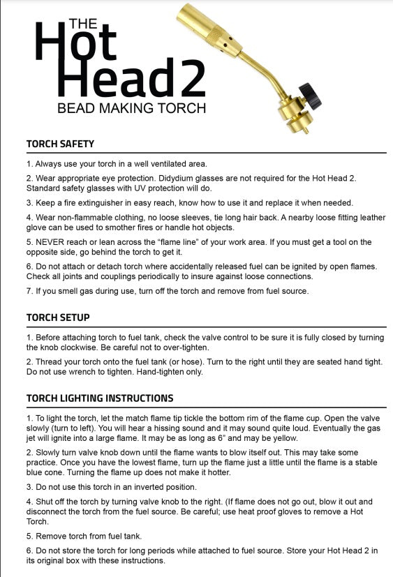 Hot Head Beadmaking Torch for Lampwork Glass Bead HOTHEAD Marble Making- 