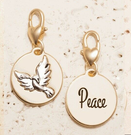Peace Dove 2-sided Gold & Silver Amanda Blu Clip On Charm Bird Encouragement- 