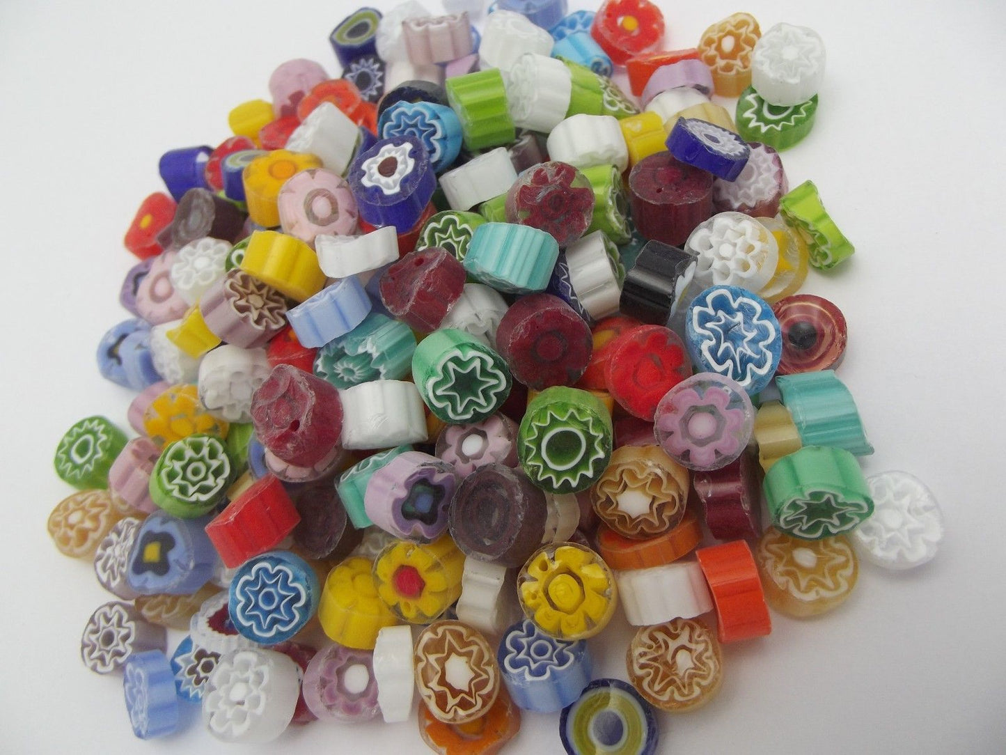 1/2 Pound 10-11 mm Millefiori Slices Transparent Glass Lampwork Moretti Effetre- 