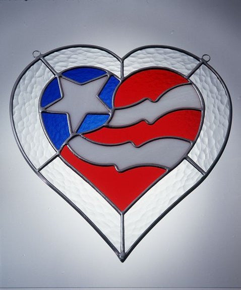 Pre-Cut Stained Glass FREEDOM HEART AMERICAN FLAG Panel KIT 11" STUDIO ONE 9028- 