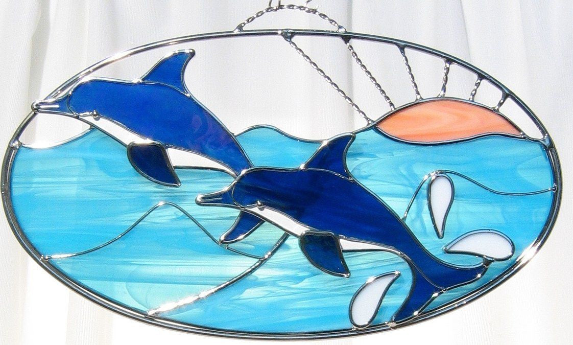 KIT! Playful DOLPHINS Oval Studio One Art Glass Precut Glass You Make It 9043- 