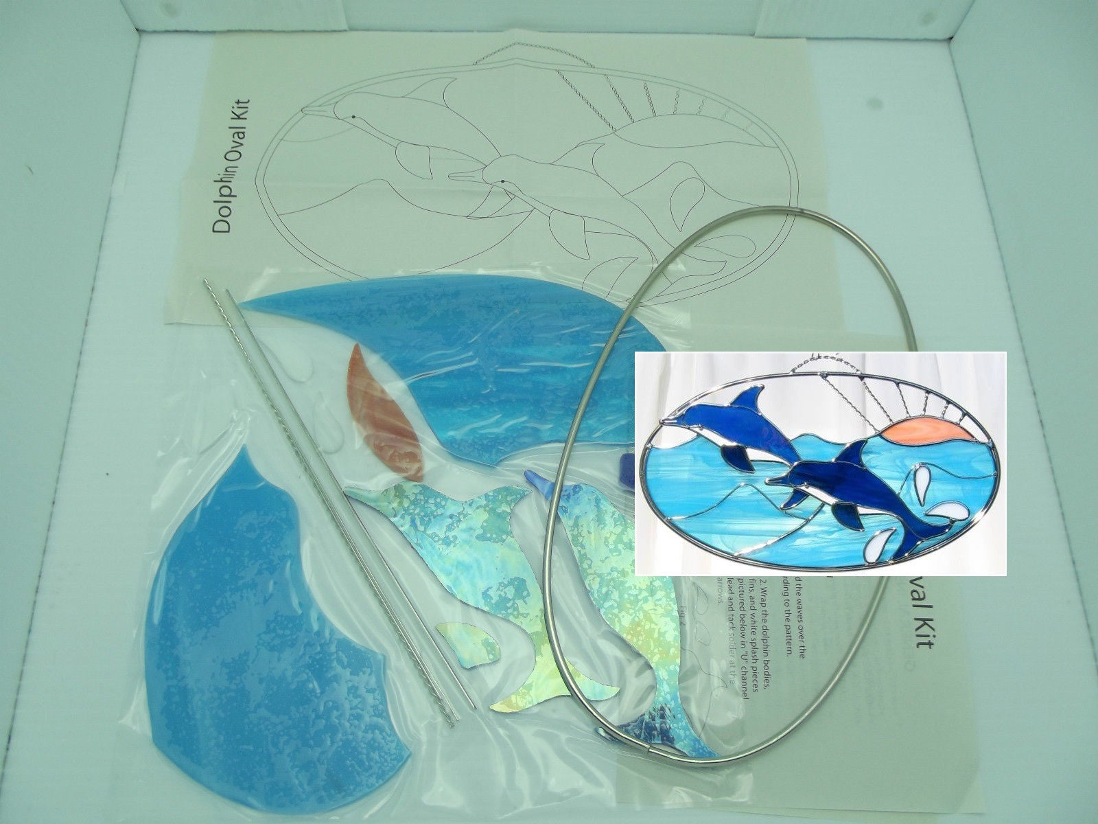 KIT! Playful DOLPHINS Oval Studio One Art Glass Precut Glass You Make It 9043- 
