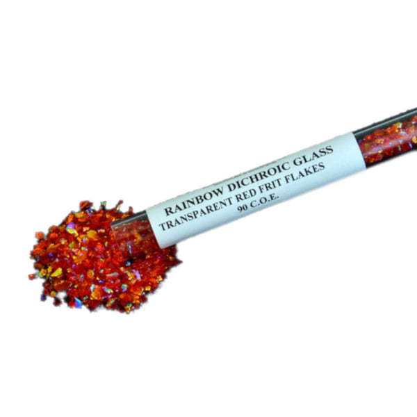 Frit Flakes RED with Rainbow Dichroic Coating 90 COE 1 oz- 