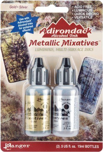 Tim Holtz Ranger ALCOHOL INK MIXATIVES 2 Bottles-Model Gold and Silver