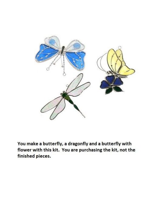 INSECT TRIO Butterfly Dragonfly Precut Stained Glass KIT Studio One 9321 6x6"- 