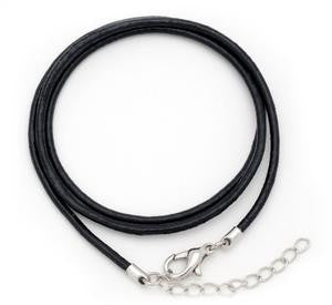 TEN Pack AANRAKU 16-inch 2mm round BLACK LEATHER NECKLACE Silver Plated Clasp- 