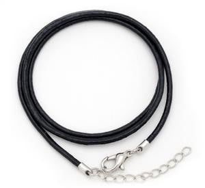 TEN Pack AANRAKU 20-inch 2mm round BLACK LEATHER NECKLACE Silver Plated Clasp