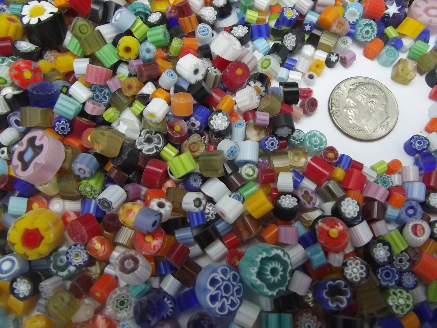 1/2 Pound 2-11mm ASSORTED Millefiori Slices Transparent Glass Lampwork Moretti Effetre- 