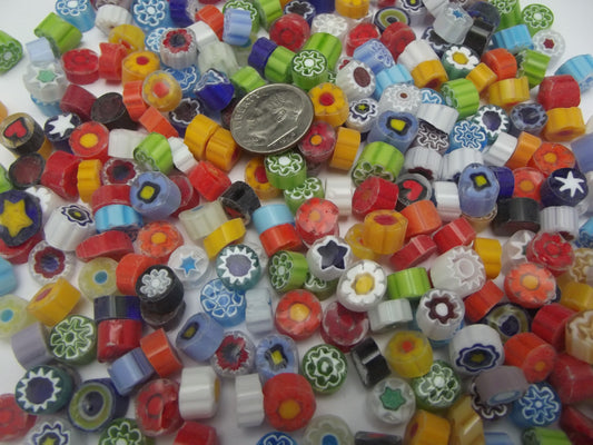 1/2 Pound 8-9mm Millefiori Slices Transparent Glass Lampwork Moretti Effetre 104 COE- 