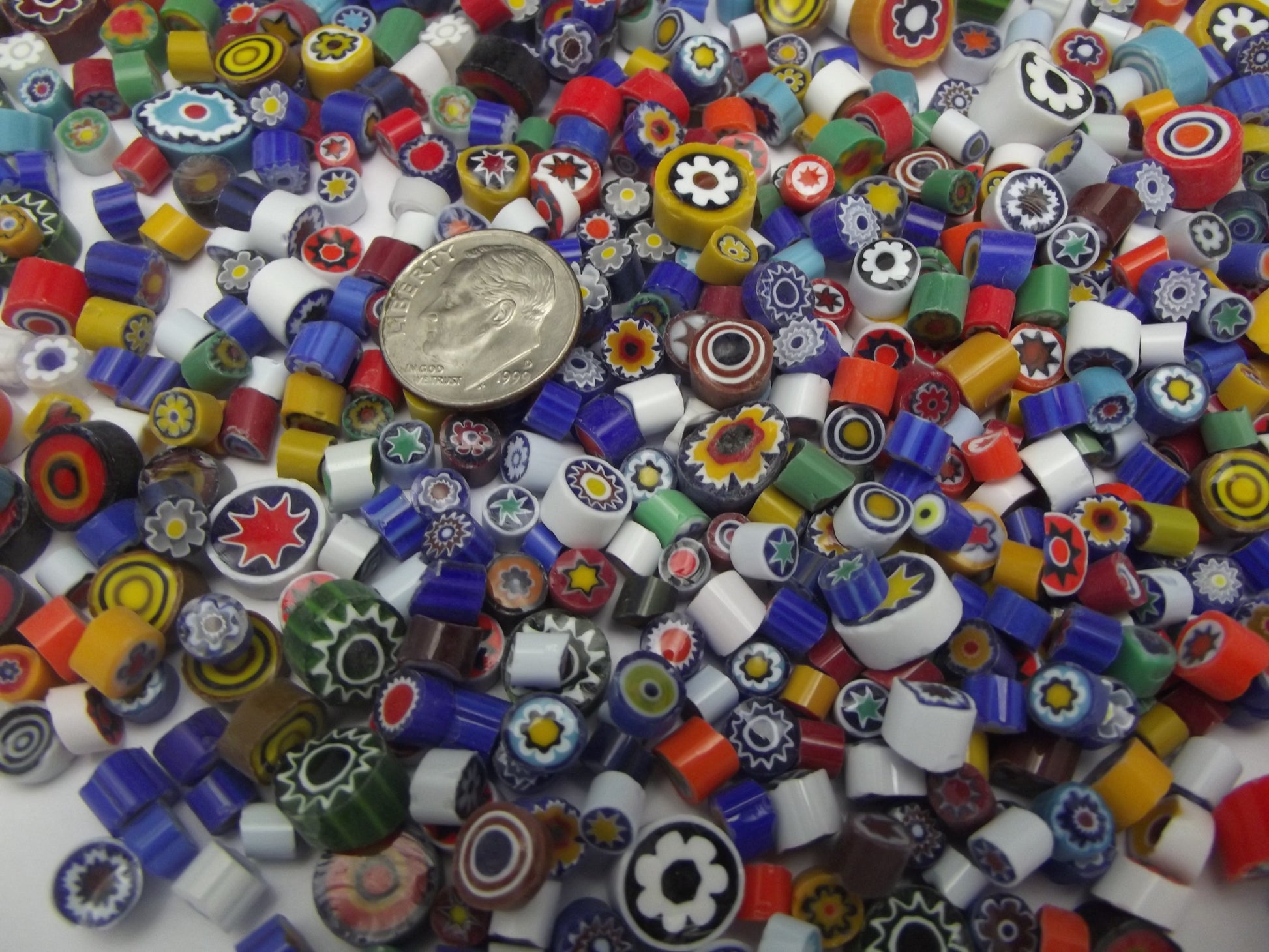 1/2 Pound  Assorted Sizes 3-10mm Millefiori Slices Opaque Glass Lampwork Moretti Effetre 104 COE- 