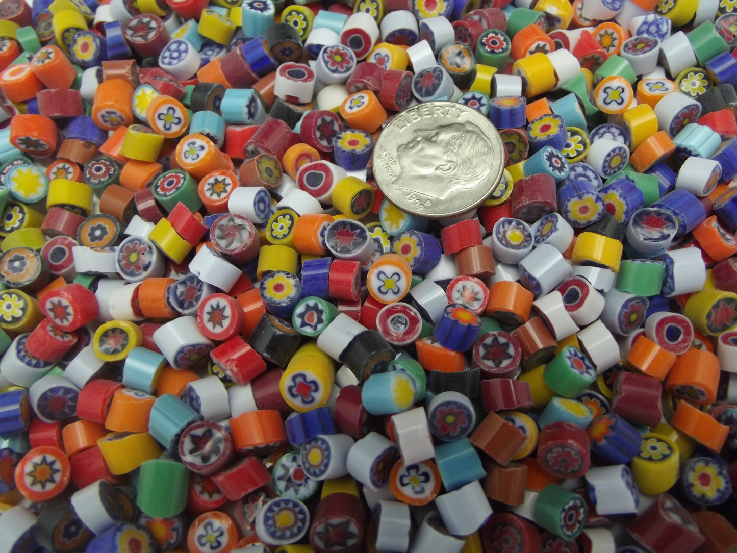 1/2 Pound  Assorted 5-6mm Millefiori Slices Opaque Glass Lampwork Moretti Effetre 104 COE- 