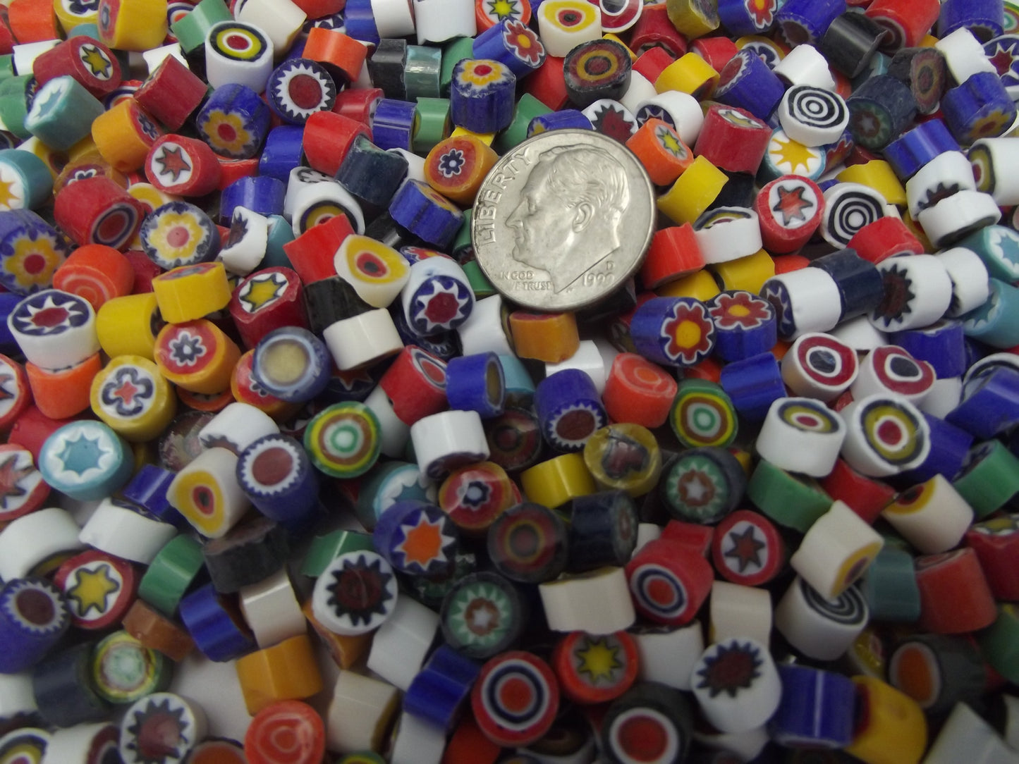 1/2 Pound Assorted 6-7mm Millefiori Slices Opaque Glass Lampwork Moretti Effetre 104 COE- 