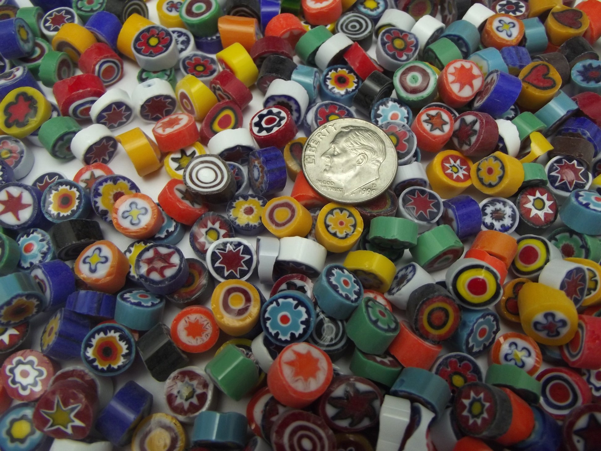 1/2 Pound  Assorted 8-9mm Millefiori Slices Opaque Glass Lampwork Moretti Effetre 104 COE- 