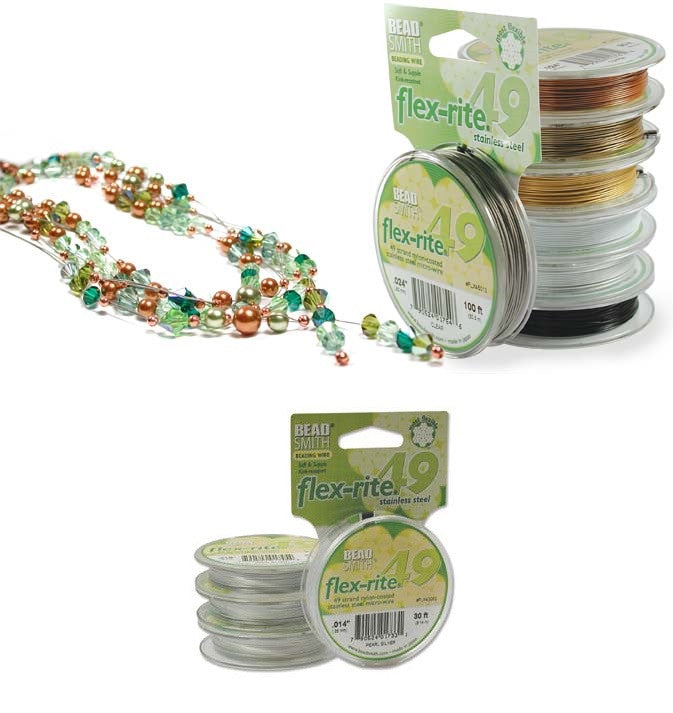 PEARL SILVER COLOR .014" 49 Strand 30' BEADSMITH FLEX-RITE Bead Wire FLEXRITE- 