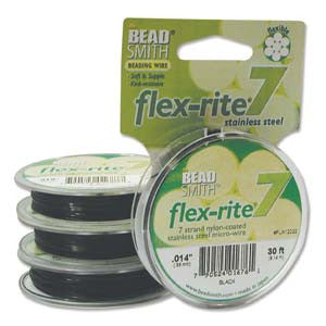 BLACK COLOR .014" 7 Strand 30 feet BEADSMITH FLEX-RITE Beading Wire FLEXRITE- 