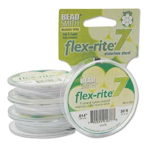 WHITE COLOR .014" 7 Strand 30 feet BEADSMITH FLEX-RITE Beading Wire FLEXRITE- 