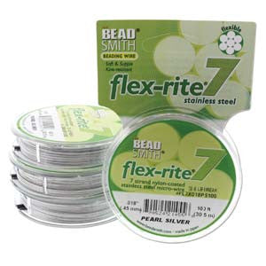 PEARL SILVER .018" 7 Strand 100' BEADSMITH FLEX-RITE  Beading Wire FLEXRITE- 