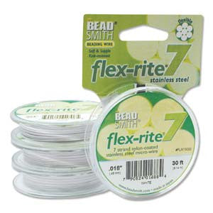 WHITE COLOR .018" 7 Strand 30 feet BEADSMITH FLEX-RITE Beading Wire FLEXRITE- 