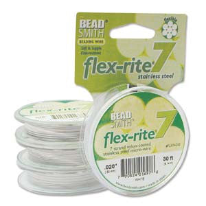 WHITE COLOR .020" 7 Strand 30 feet BEADSMITH FLEX-RITE Beading Wire FLEXRITE- 