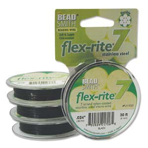 BLACK COLOR .024" 7 Strand 30 feet BEADSMITH FLEX-RITE Beading Wire FLEXRITE- 