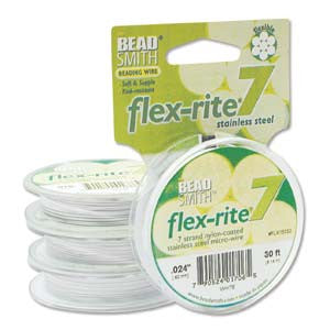 WHITE COLOR .024" 7 Strand 30 feet BEADSMITH FLEX-RITE Beading Wire FLEXRITE- 