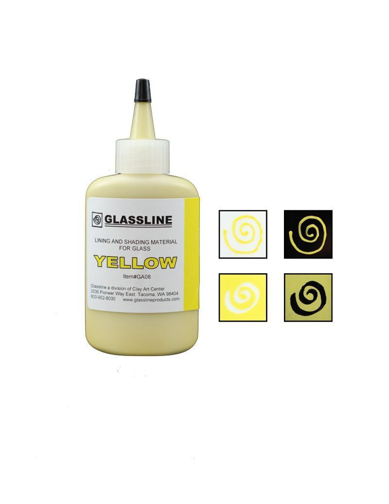 GLASSLINE PENS 2 oz Bottle Glass Paint Glass Line Material Fusing-Color Yellow