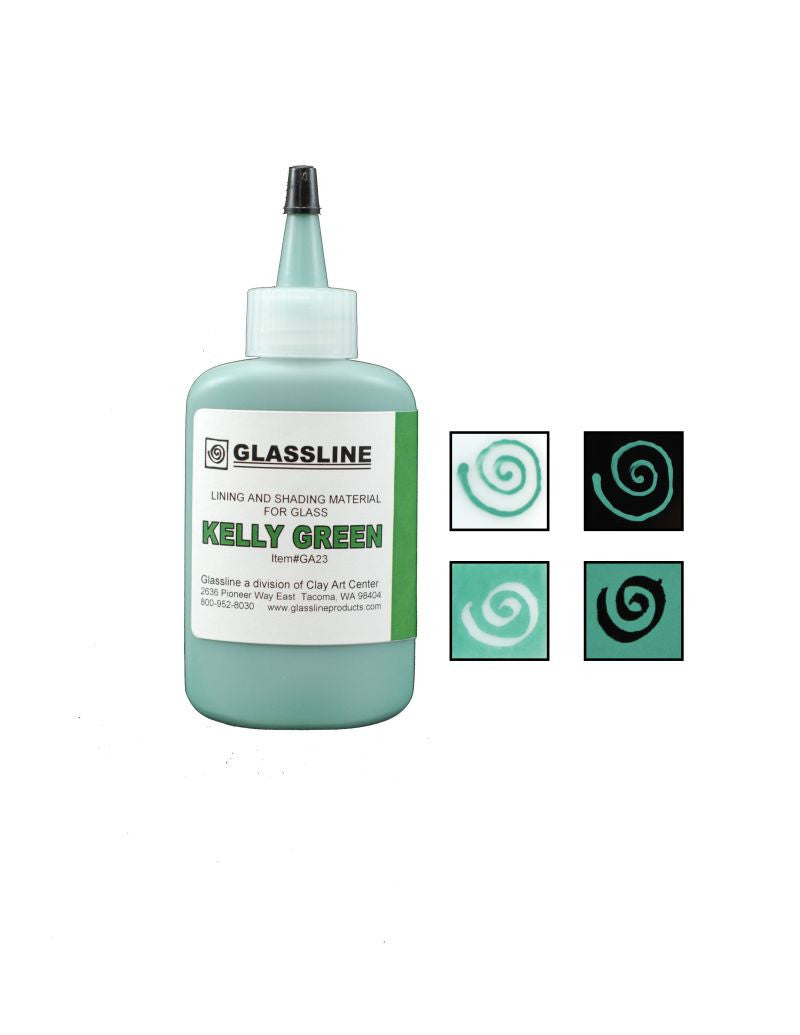 GLASSLINE PENS 2 oz Bottle Glass Paint Glass Line Material Fusing-Color Kelly Green