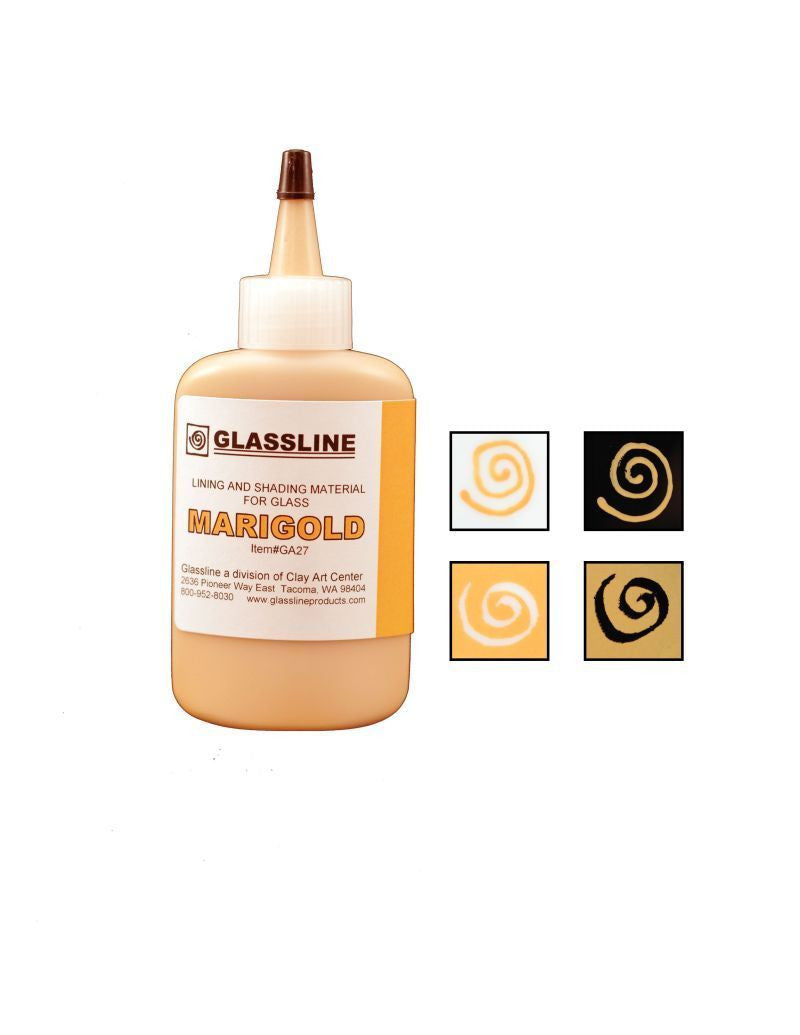 GLASSLINE PENS 2 oz Bottle Glass Paint Glass Line Material Fusing-Color Marigold