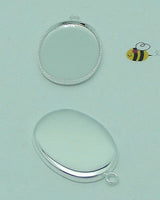6 PCS BEZEL CUP Silver Plated Brass Solid Back 26x19x2mm OVAL for Glass Pendants