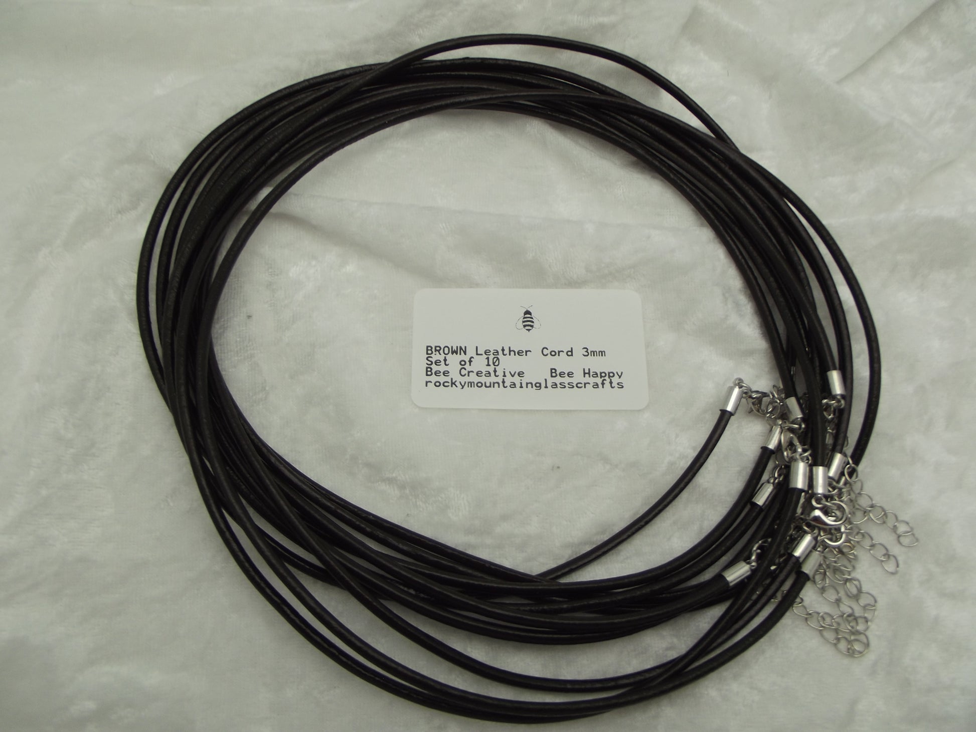 Ten 3mm Brown Leather with Silver Colored Hardware Necklaces 18" + Extender Chain- 