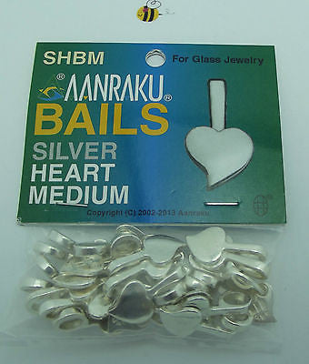 25 Aanraku HEART BAILS Sterling Silver Plated Medium Fusing Supplies Glue On- 