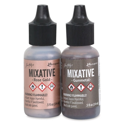 Tim Holtz Ranger ALCOHOL INK MIXATIVES 2 Bottles-Model Gunmetal & Rose Gold